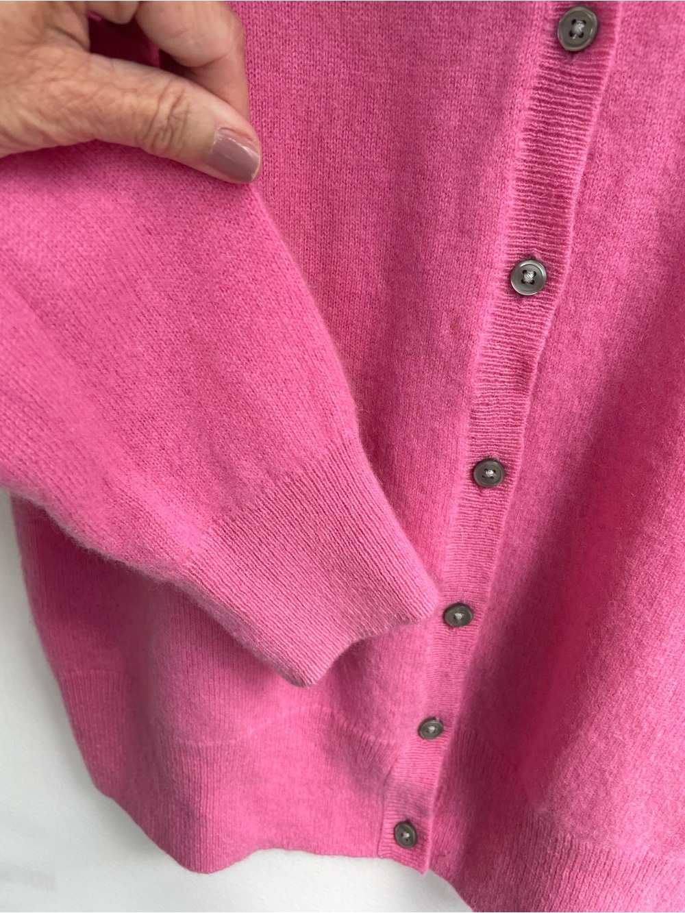 Hudson North Cashmere Crewneck Button-Front Sweater - Pink Size S/M - Picture 4 of 11